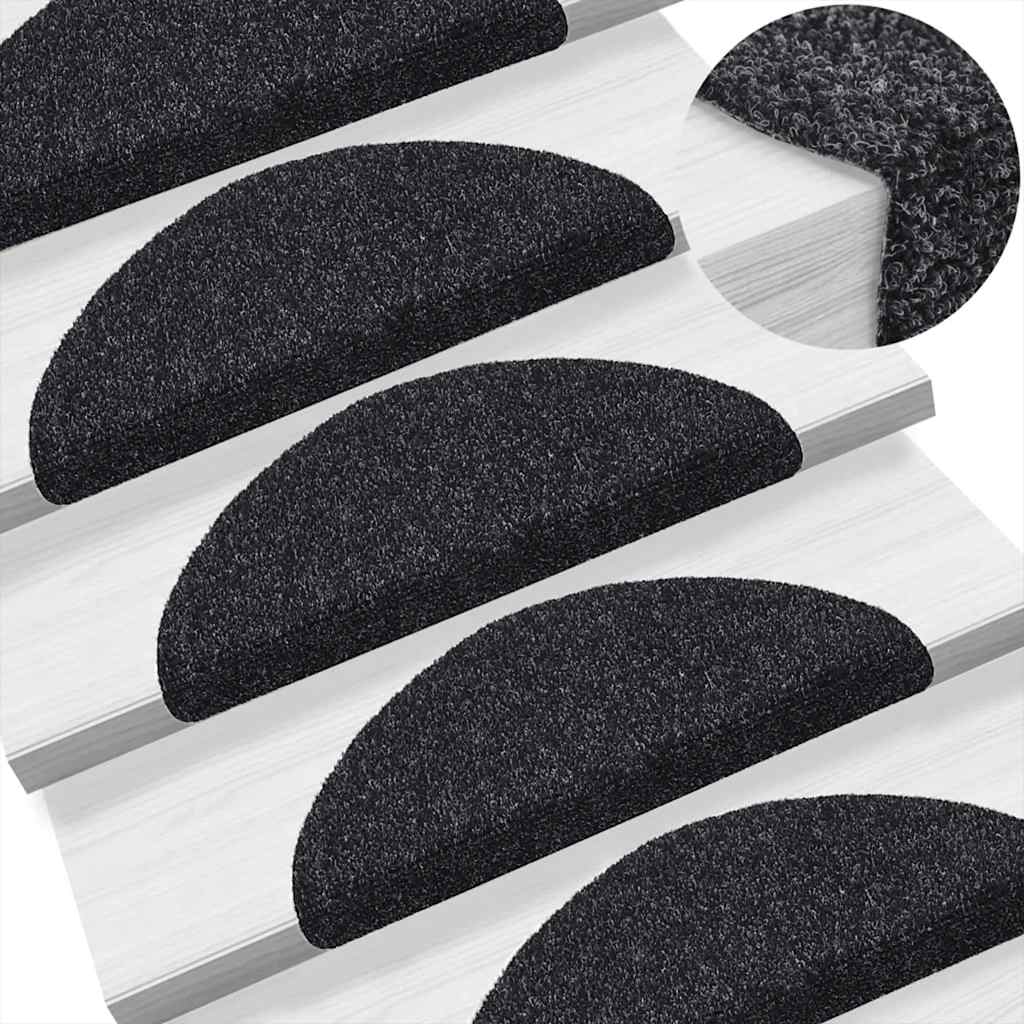 vidaXL Covorașe autoadezive pentru scări, 10 buc., 56x17x3 cm, negre, semirotunde vidaXL Covorașe autoadezive pentru scări, 10 buc., 56x17x3 cm, negre, semirotunde