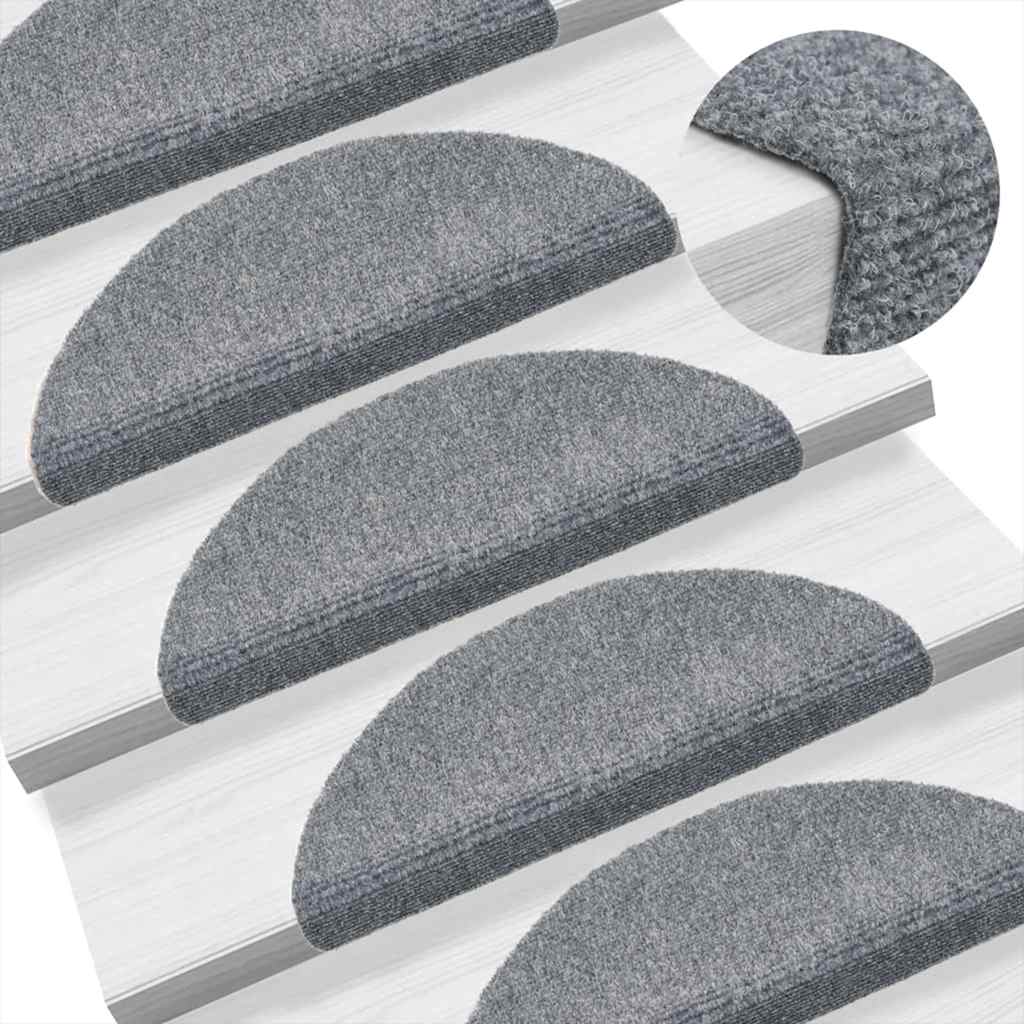 vidaXL Covorașe pentru scări autoadezive, 10 buc., 56x17x3 cm, gri deschis, semirotunde vidaXL Covorașe pentru scări autoadezive, 10 buc., 56x17x3 cm, gri deschis, semirotunde