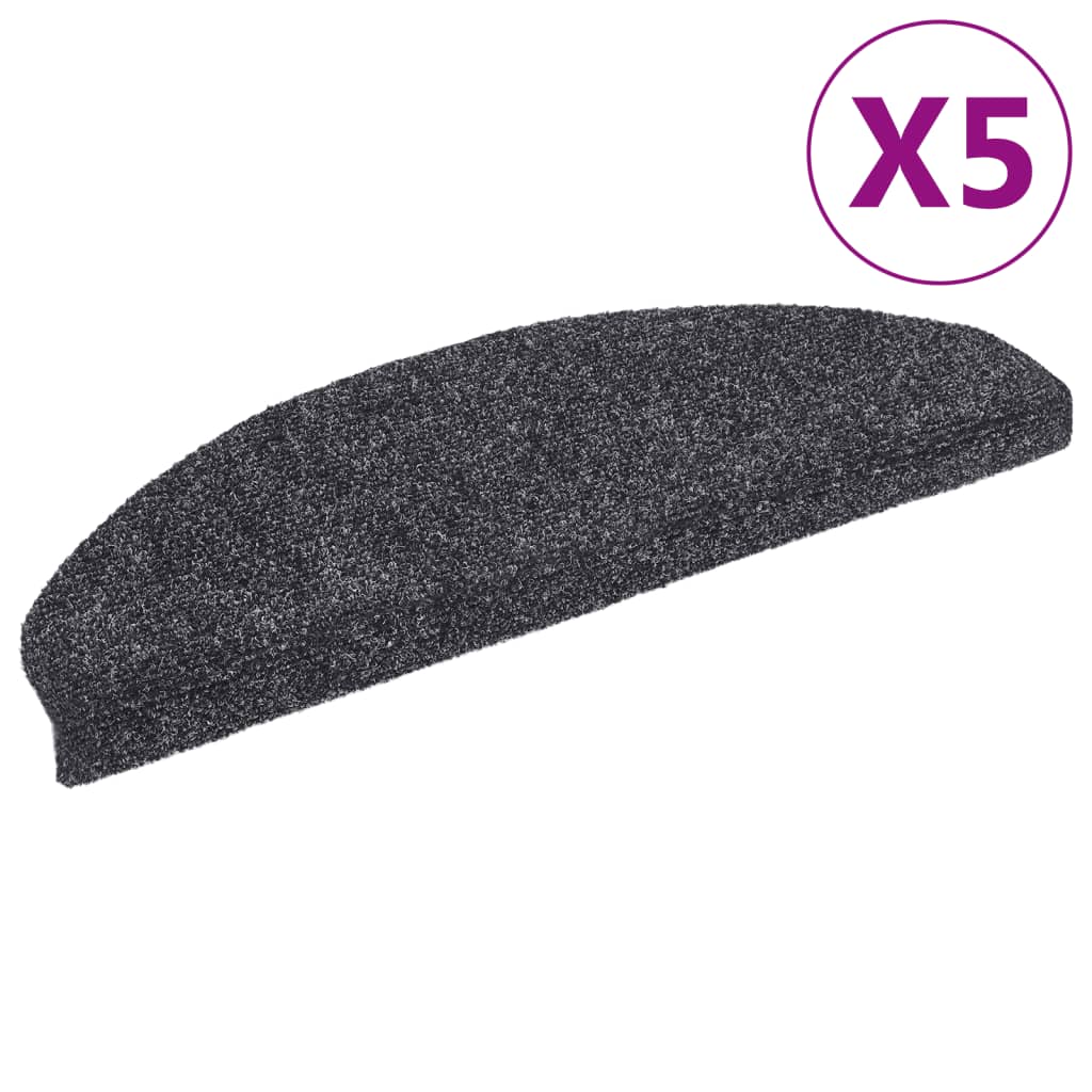vidaXL Covorașe pentru scări autoadezive, 5 buc., 65x21x4 cm, gri închis, semirotunde, mari