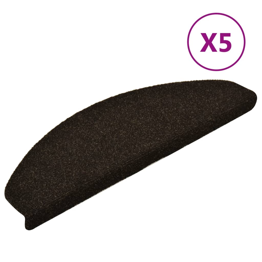 vidaXL Covorașe pentru scări autoadezive, 5 buc., 65x21x4 cm, maro închis, semirotunde, mari