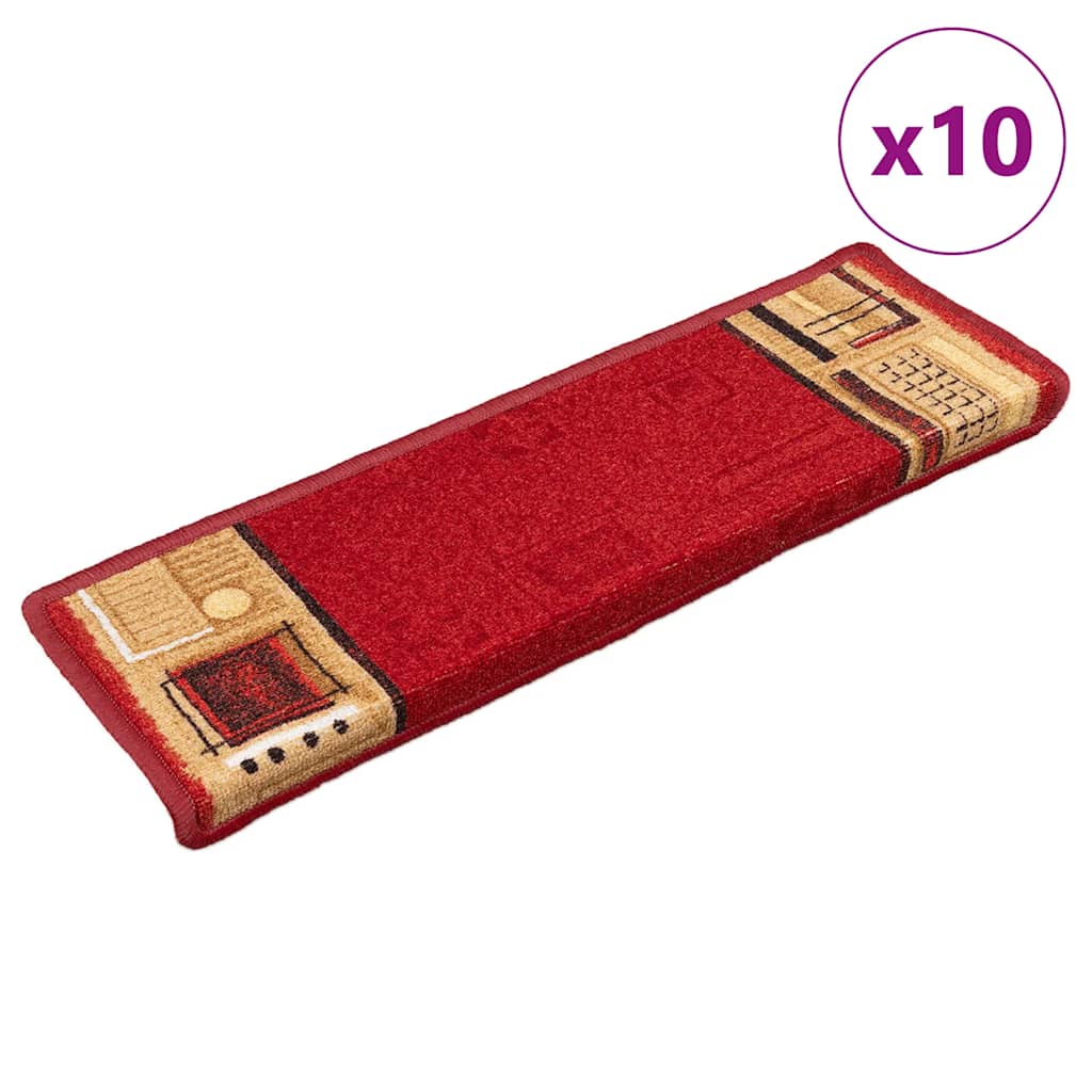 vidaXL Covorașe pentru scări autoadezive, 10 buc., roșu, 65x21x4 cm