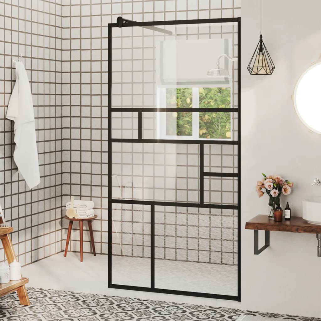 vidaXL Paravan de duș walk-in negru 80x195 cm sticlă ESG transparentă vidaXL Paravan de duș walk-in negru 80x195 cm sticlă ESG transparentă