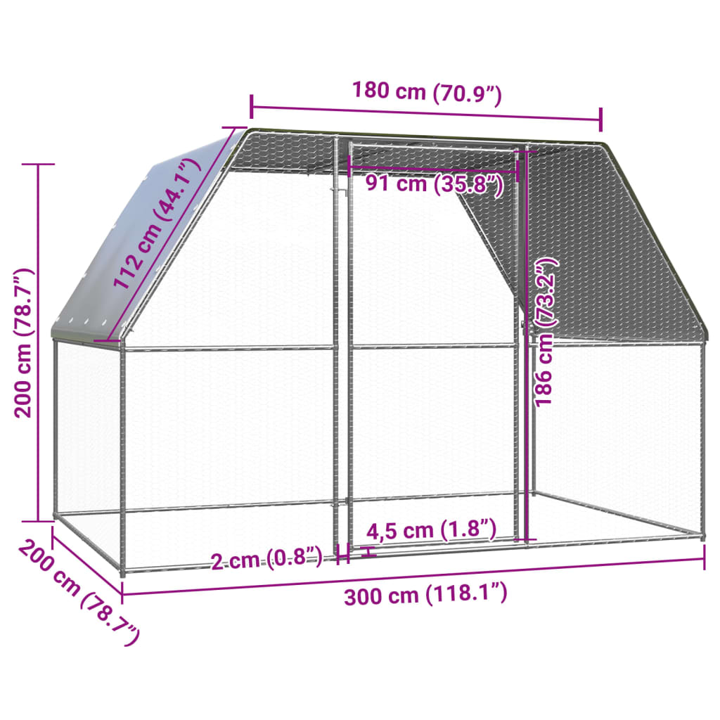 vidaXL Coteț de păsări pentru exterior, 3x2x2 m, oțel galvanizat