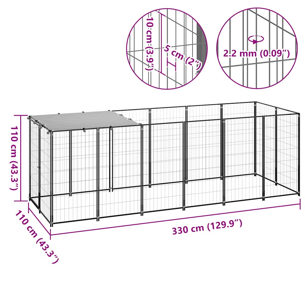 vidaXL Padoc pentru câini, negru, 330x110x110 cm, oțel vidaXL Padoc pentru câini, negru, 330x110x110 cm, oțel
