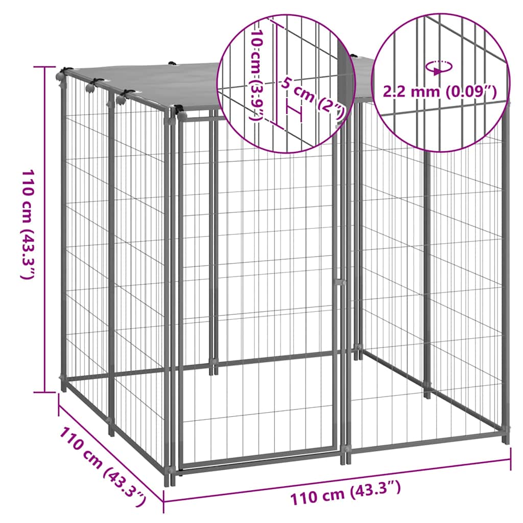 vidaXL Padoc pentru câini, argintiu, 110x110x110 cm, oțel vidaXL Padoc pentru câini, argintiu, 110x110x110 cm, oțel