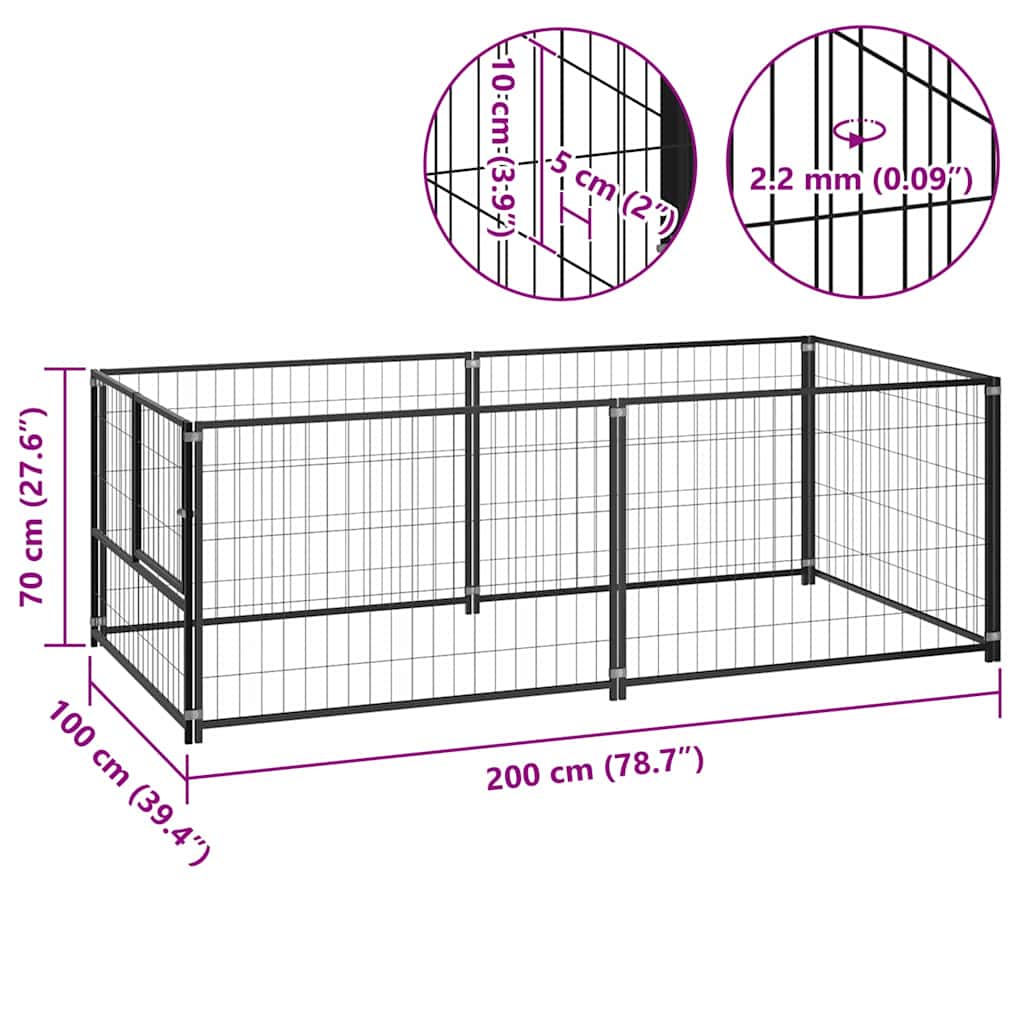 vidaXL Padoc pentru câini, negru, 200x100x70 cm, oțel vidaXL Padoc pentru câini, negru, 200x100x70 cm, oțel