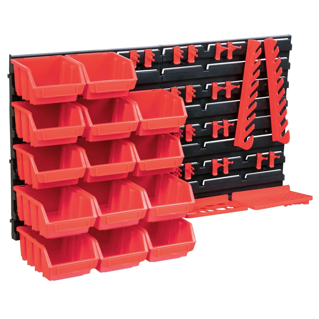 vidaXL Set cutii depozitare 39 piese cu panouri de perete, roșu&negru vidaXL Set cutii depozitare 39 piese cu panouri de perete, roșu&negru