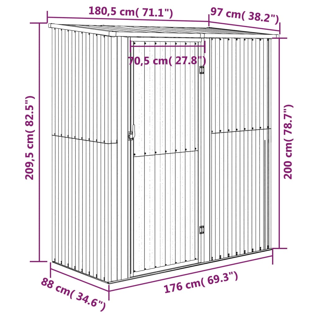 vidaXL Șopron de grădină 180,5x97x209,5 cm oțel galvanizat aspect lemn vidaXL Șopron de grădină 180,5x97x209,5 cm oțel galvanizat aspect lemn