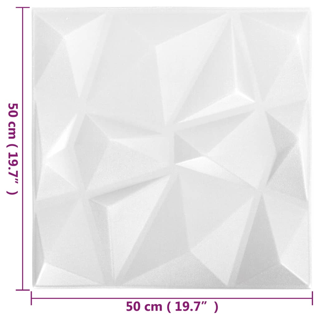 vidaXL Panouri de perete 3D 48 buc. alb 50x50 cm model diamant 12 m²