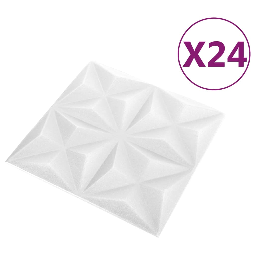 vidaXL Panouri de perete 3D 24 buc. alb 50x50 cm model origami 6 m² vidaXL Panouri de perete 3D 24 buc. alb 50x50 cm model origami 6 m²