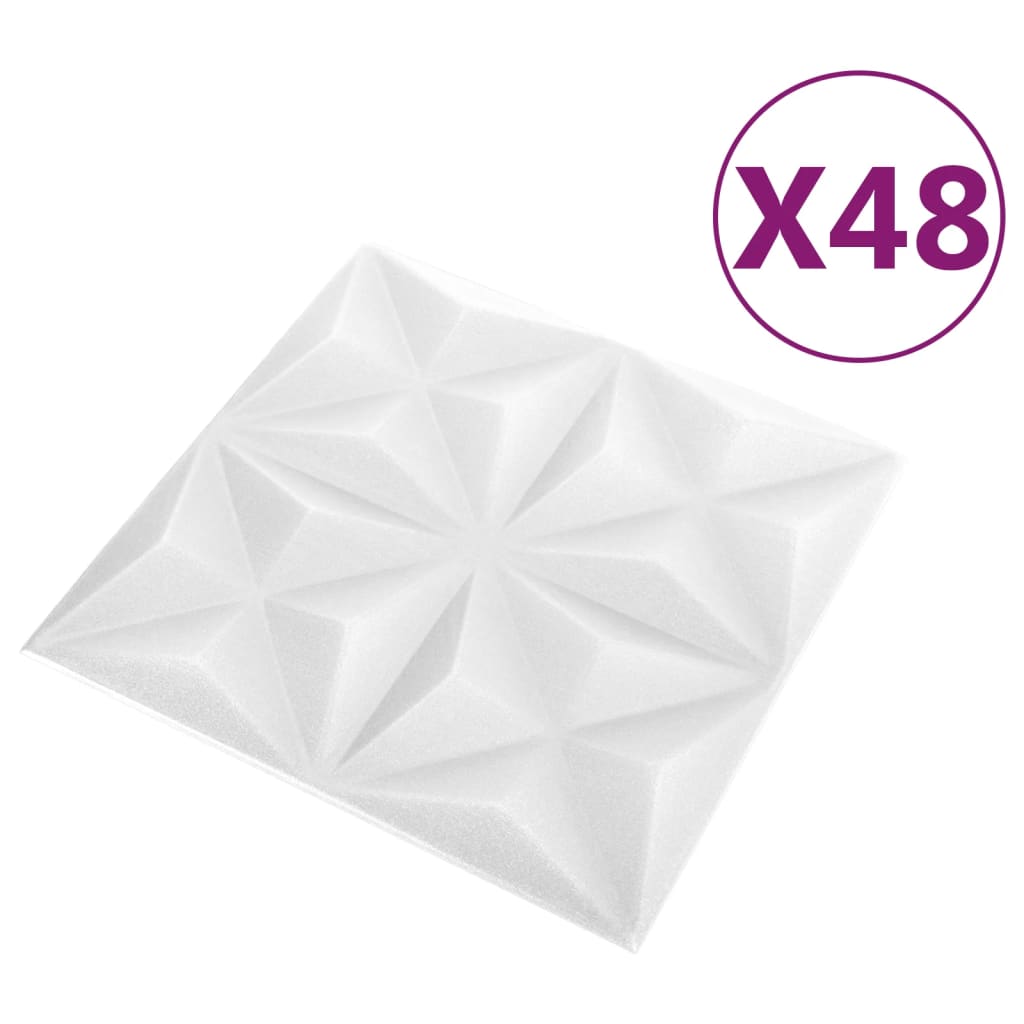 vidaXL Panouri de perete 3D 48 buc. alb 50x50 cm model origami 12 m² vidaXL Panouri de perete 3D 48 buc. alb 50x50 cm model origami 12 m²