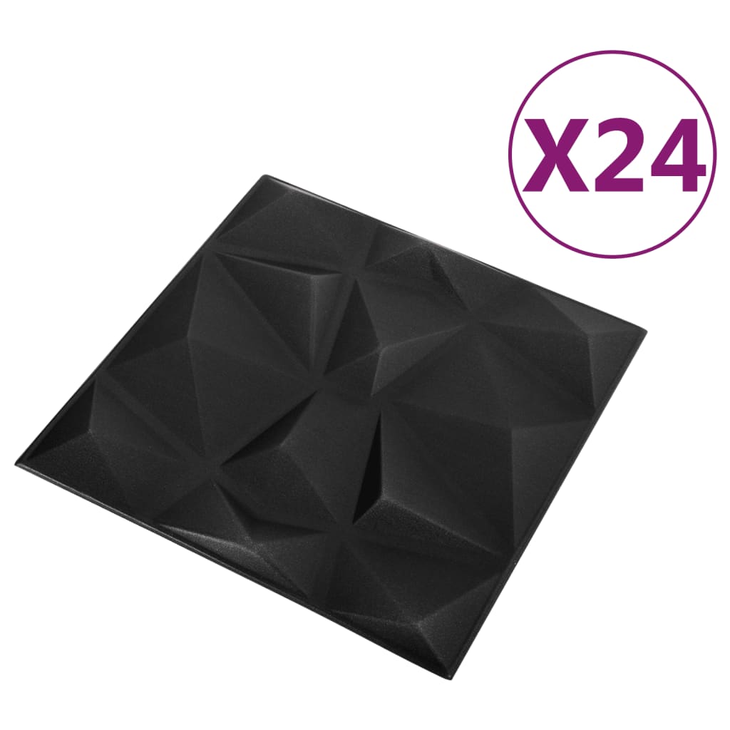 vidaXL Panouri de perete 3D 24 buc. negru 50x50 cm model diamant 6 m²