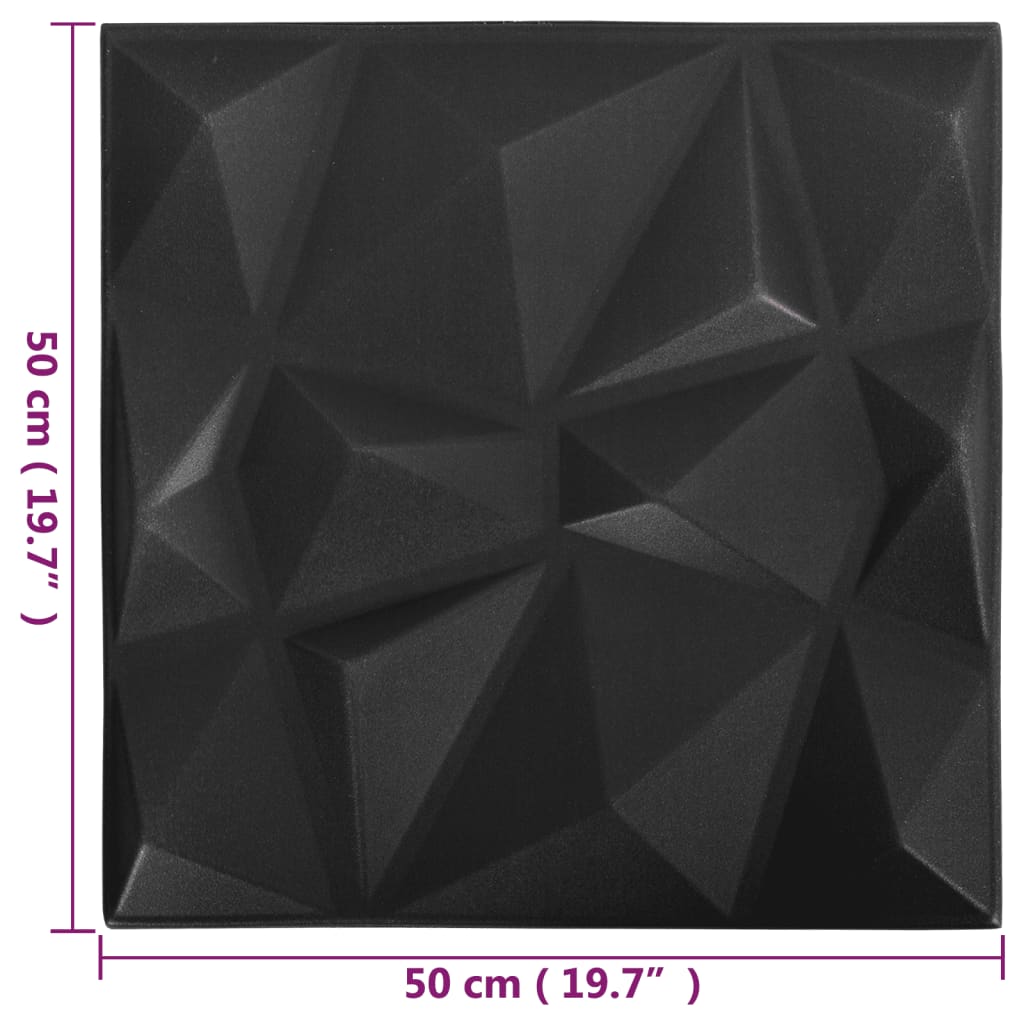 vidaXL Panouri de perete 3D 24 buc. negru 50x50 cm model diamant 6 m²
