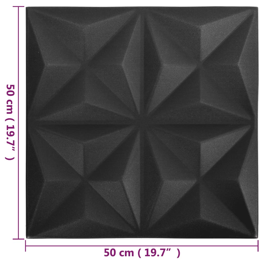 vidaXL Panouri de perete 3D 48 buc. negru 50x50 cm model origami 12 m² vidaXL Panouri de perete 3D 48 buc. negru 50x50 cm model origami 12 m²
