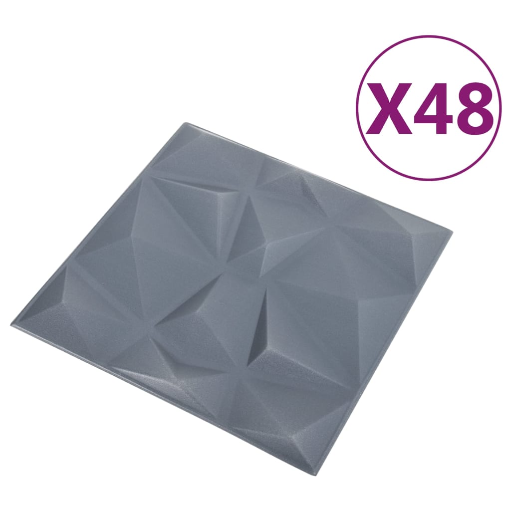 vidaXL Panouri de perete 3D 48 buc. gri 50x50 cm model diamant 12 m²