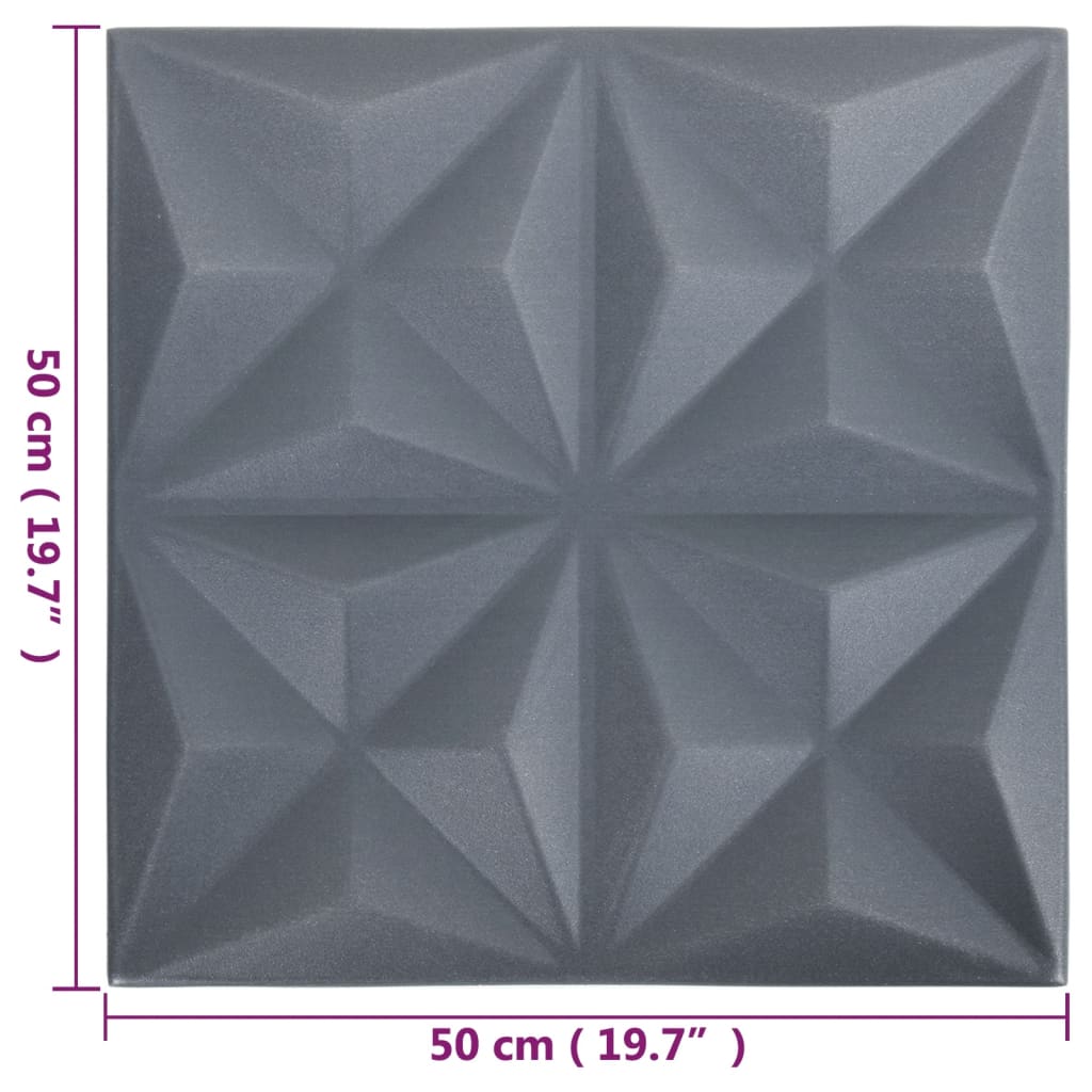 vidaXL Panouri de perete 3D 48 buc. gri 50x50 cm model origami 12 m² vidaXL Panouri de perete 3D 48 buc. gri 50x50 cm model origami 12 m²