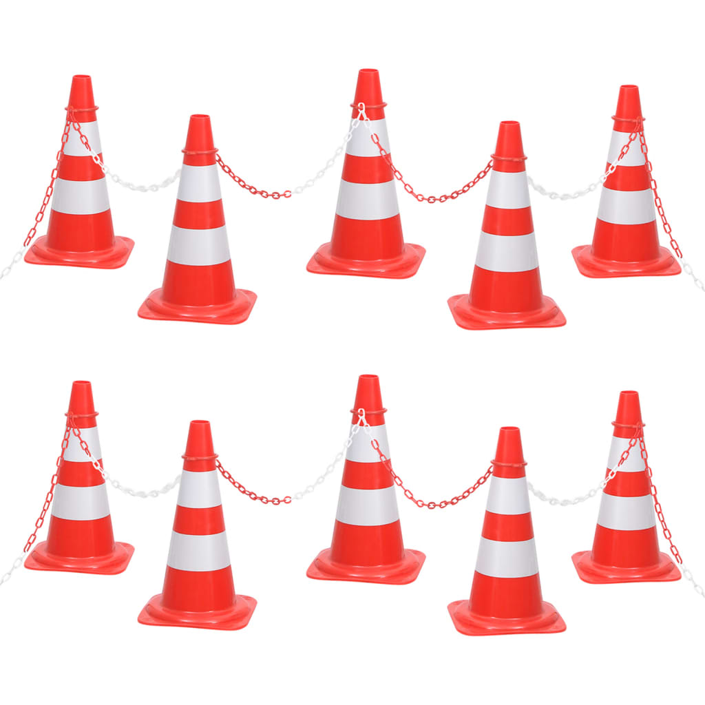 vidaXL Set de lanț și con, lanț 10 m, roșu și alb vidaXL Set de lanț și con, lanț 10 m, roșu și alb