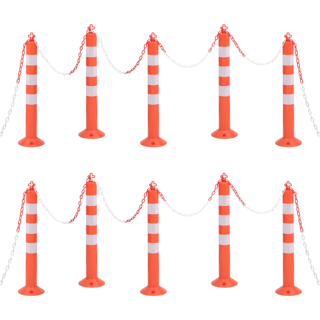vidaXL Bornă de control trafic cu lanţ, 10 buc., 75 cm, PE vidaXL Bornă de control trafic cu lanţ, 10 buc., 75 cm, PE