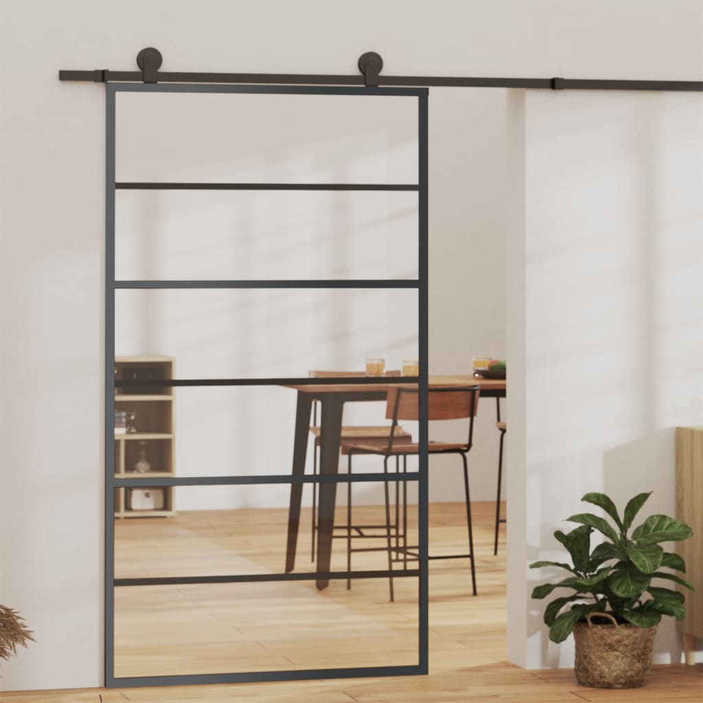 vidaXL Ușă glisantă, negru, 102x205 cm, sticlă ESG și aluminiu vidaXL Ușă glisantă, negru, 102x205 cm, sticlă ESG și aluminiu