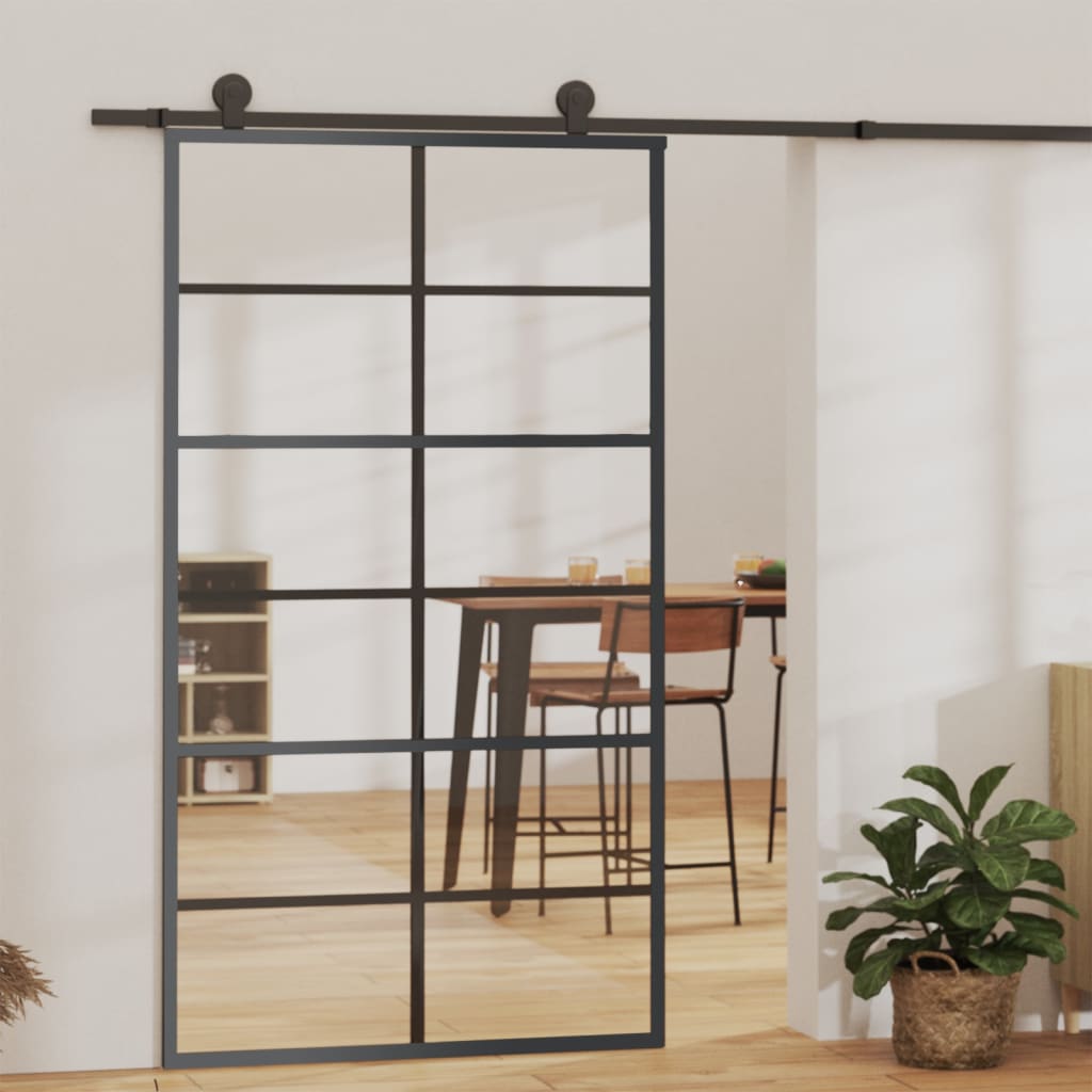 vidaXL Ușă glisantă, negru, 102x205 cm, sticlă ESG și aluminiu vidaXL Ușă glisantă, negru, 102x205 cm, sticlă ESG și aluminiu