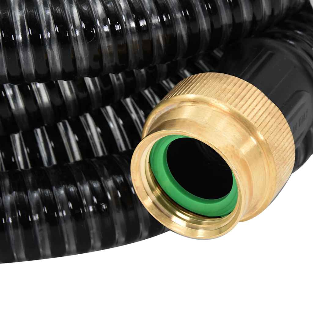 vidaXL Furtun de aspirație cu racorduri din alamă, negru 1,1" 5 m, PVC