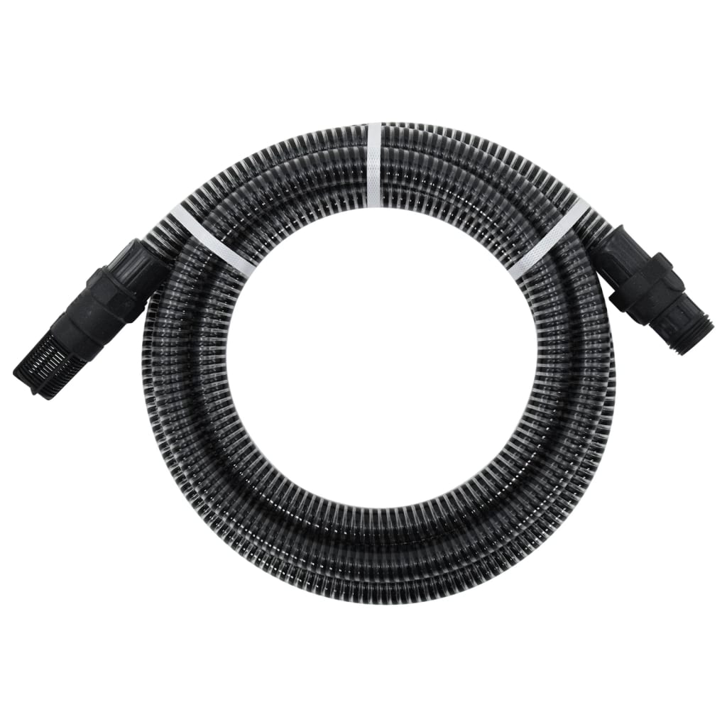 vidaXL Furtun de aspirație cu racorduri din PVC, negru 1" 7 m, PVC