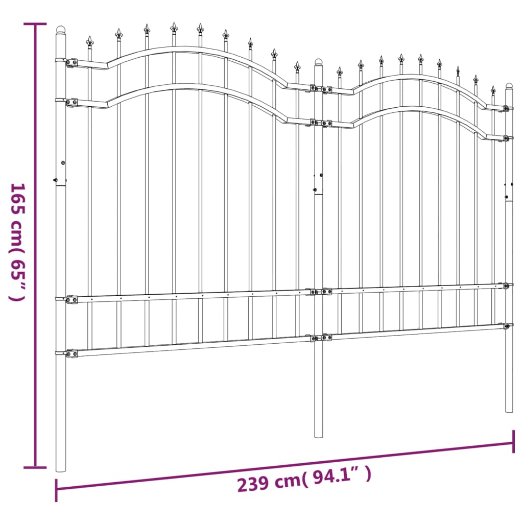 vidaXL Gard de grădină cu vârf tip suliță, negru, 239x125 cm, oțel vopsit în câmp electrostatic vidaXL Gard de grădină cu vârf tip suliță, negru, 239x125 cm, oțel vopsit în câmp electrostatic