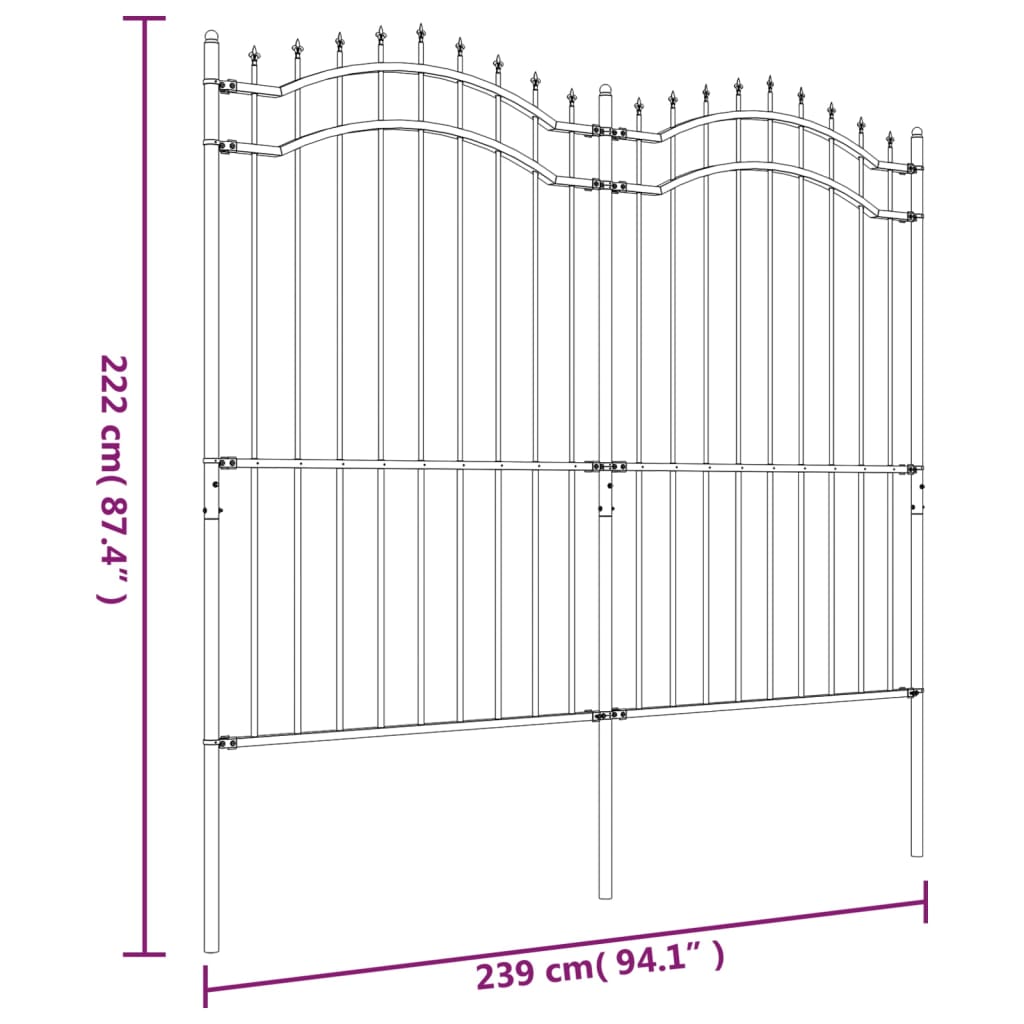 vidaXL Gard de grădină cu vârf tip suliță, negru, 239x175 cm, oțel vopsit în câmp electrostatic vidaXL Gard de grădină cu vârf tip suliță, negru, 239x175 cm, oțel vopsit în câmp electrostatic
