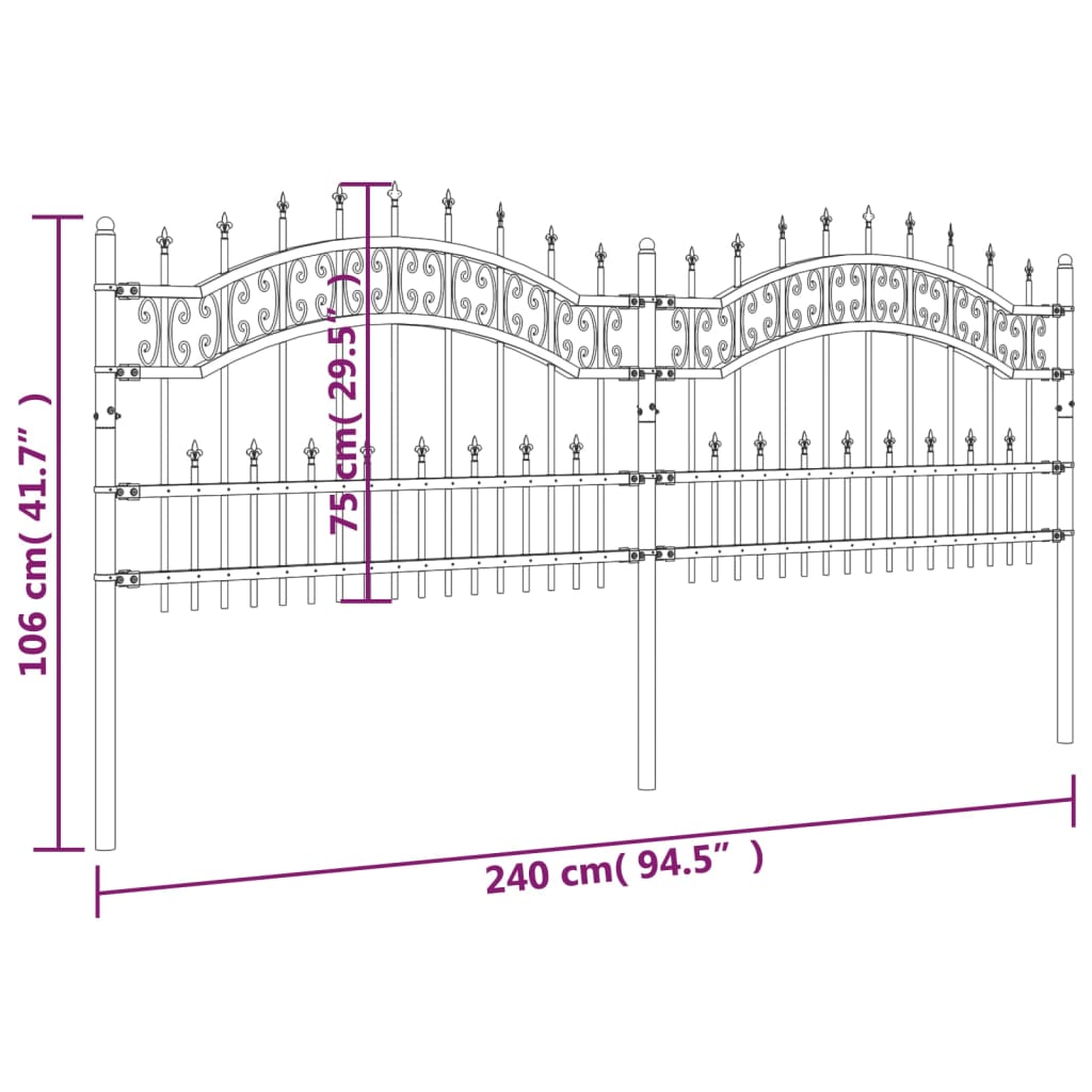 vidaXL Gard de grădină cu vârf tip suliță, negru, 240x75 cm, oțel vopsit în câmp electrostatic vidaXL Gard de grădină cu vârf tip suliță, negru, 240x75 cm, oțel vopsit în câmp electrostatic