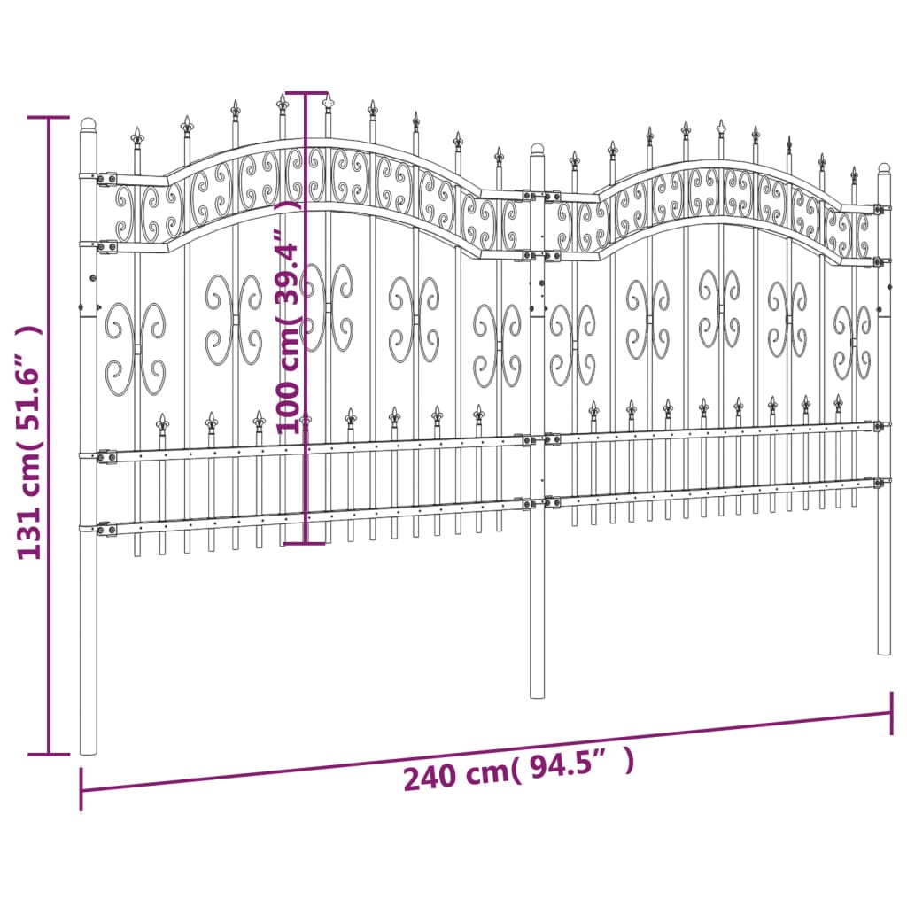 vidaXL Gard de grădină cu vârf tip suliță, negru, 240x100 cm, oțel vopsit în câmp electrostatic vidaXL Gard de grădină cu vârf tip suliță, negru, 240x100 cm, oțel vopsit în câmp electrostatic