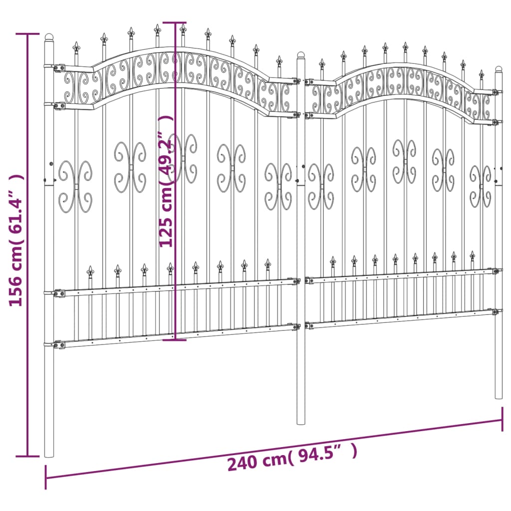vidaXL Gard de grădină cu vârf tip suliță, negru, 240x125 cm, oțel vopsit în câmp electrostatic vidaXL Gard de grădină cu vârf tip suliță, negru, 240x125 cm, oțel vopsit în câmp electrostatic