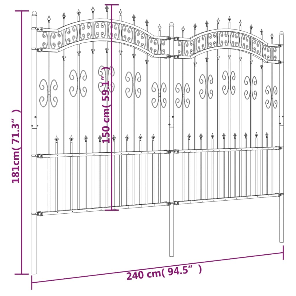 vidaXL Gard de grădină cu vârf tip suliță, negru, 240x150 cm, oțel vopsit în câmp electrostatic vidaXL Gard de grădină cu vârf tip suliță, negru, 240x150 cm, oțel vopsit în câmp electrostatic