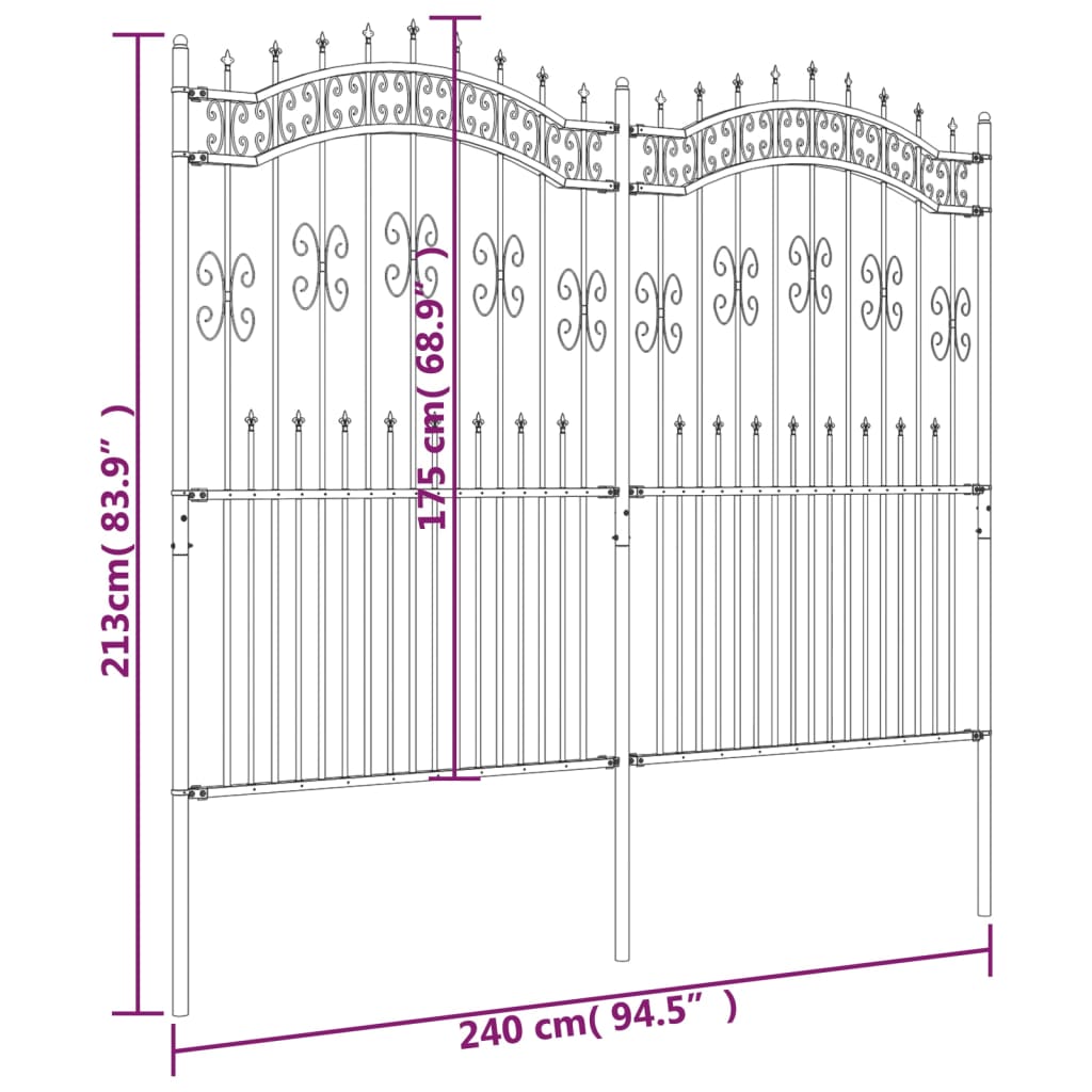 vidaXL Gard de grădină cu vârf tip suliță, negru, 240x175 cm, oțel vopsit în câmp electrostatic vidaXL Gard de grădină cu vârf tip suliță, negru, 240x175 cm, oțel vopsit în câmp electrostatic