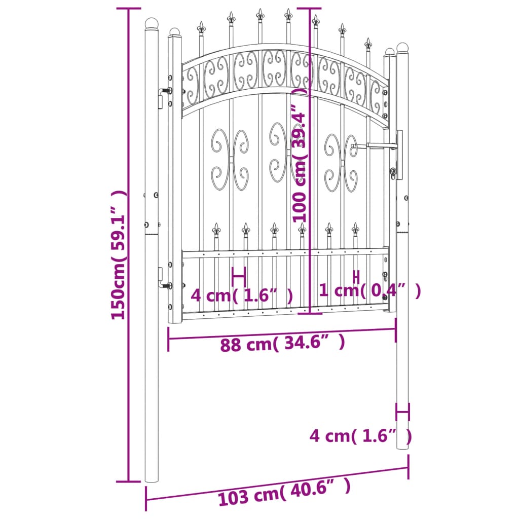 vidaXL Poartă gard cu vârf negru 103x150 cm oțel vopsit electrostatic vidaXL Poartă gard cu vârf negru 103x150 cm oțel vopsit electrostatic
