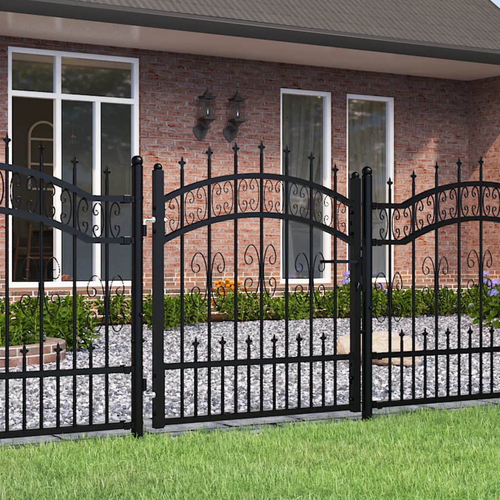 vidaXL Poartă gard cu vârf negru 103x150 cm oțel vopsit electrostatic vidaXL Poartă gard cu vârf negru 103x150 cm oțel vopsit electrostatic