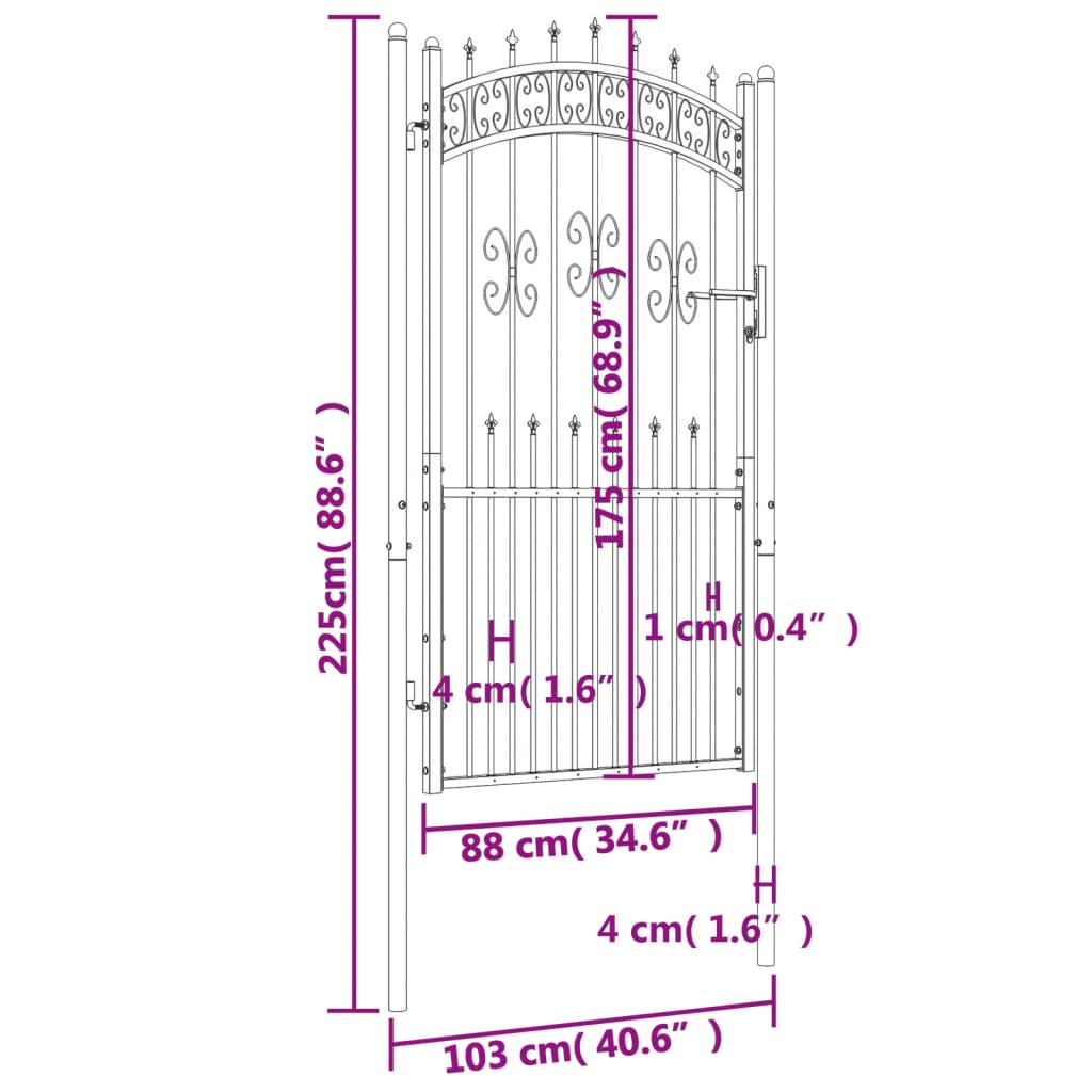 vidaXL Poartă gard cu vârf negru 103x225 cm oțel vopsit electrostatic