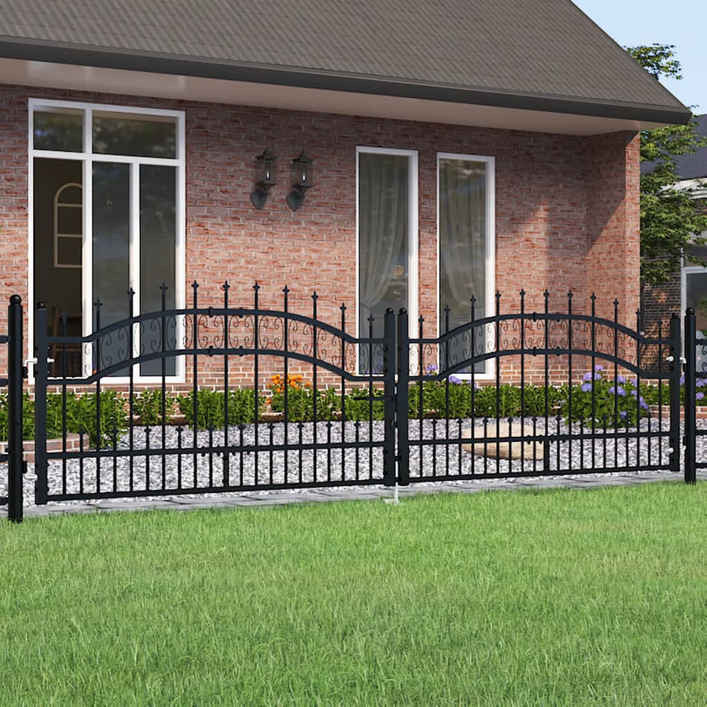 vidaXL Poartă gard cu vârf negru 305x120 cm oțel vopsit electrostatic