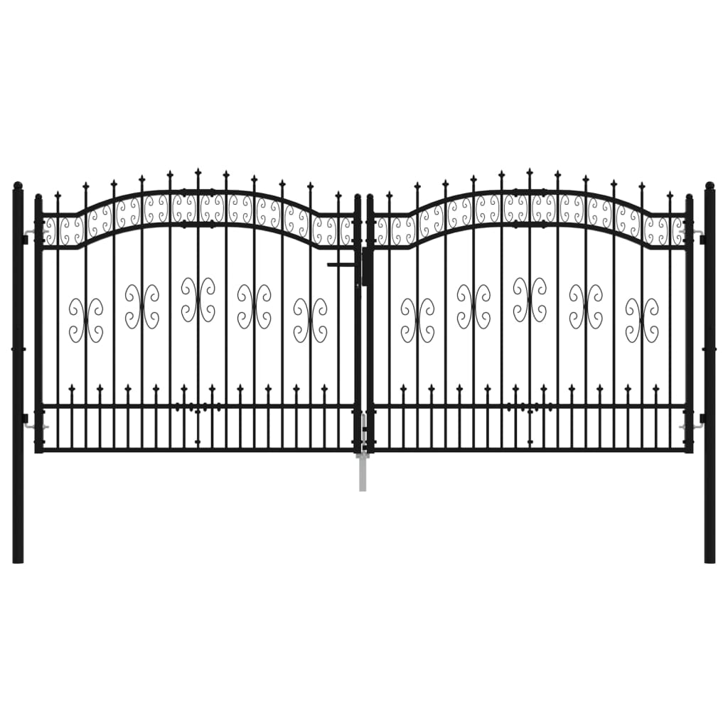 vidaXL Poartă de gard cu vârf tip suliță, neagră, 305x125 cm, oțel vopsit în câmp electrostatic