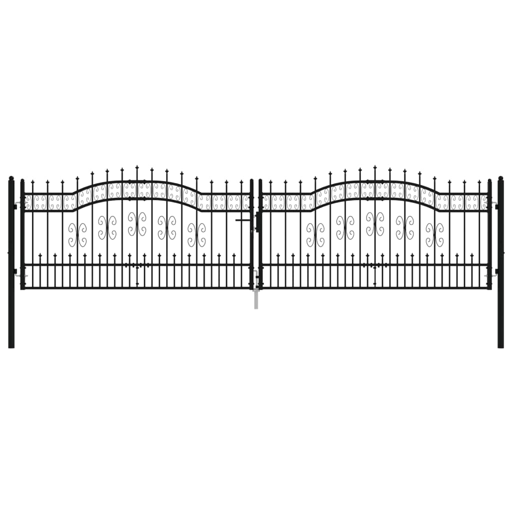vidaXL Poartă de gard cu vârf tip suliță, neagră, 406x100 cm, oțel vopsit în câmp electrostatic