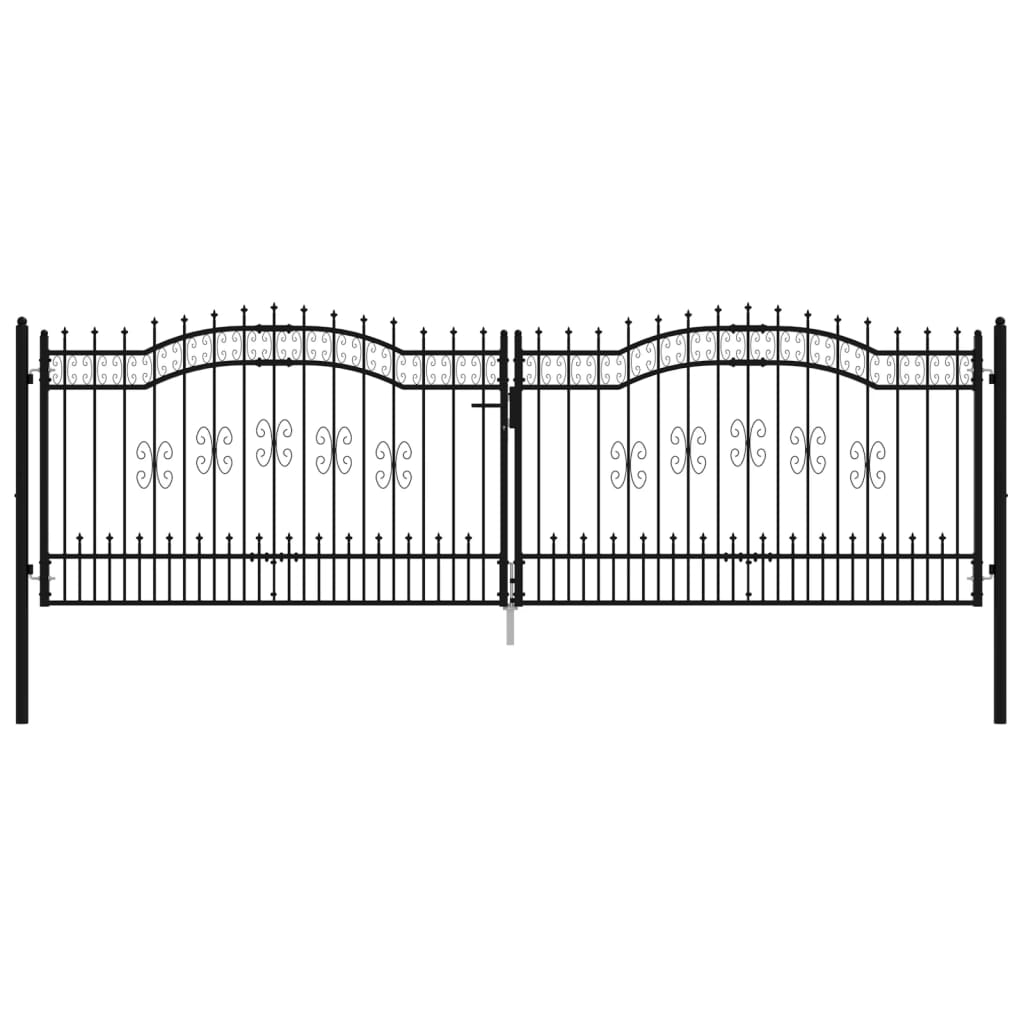 vidaXL Poartă gard cu vârf negru 406x173 cm oțel vopsit electrostatic vidaXL Poartă gard cu vârf negru 406x173 cm oțel vopsit electrostatic
