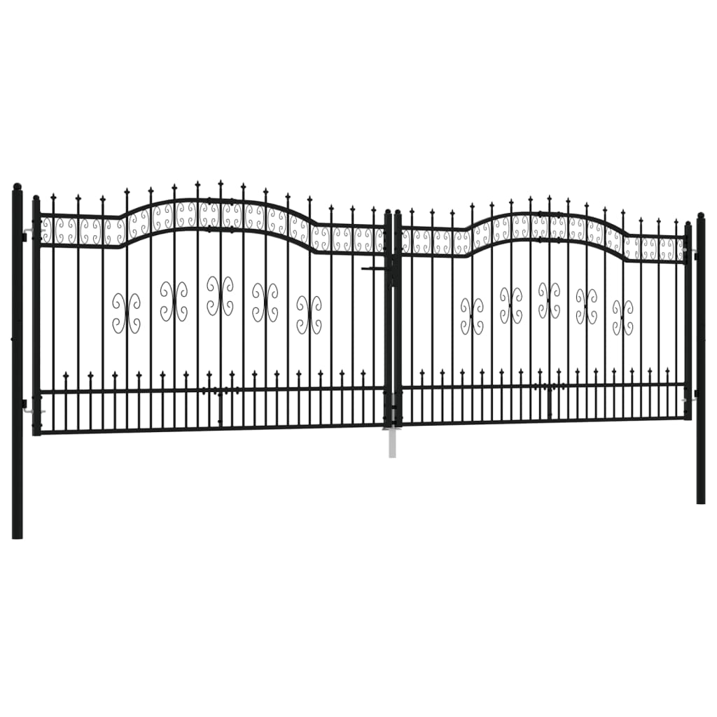 vidaXL Poartă gard cu vârf negru 406x173 cm oțel vopsit electrostatic vidaXL Poartă gard cu vârf negru 406x173 cm oțel vopsit electrostatic