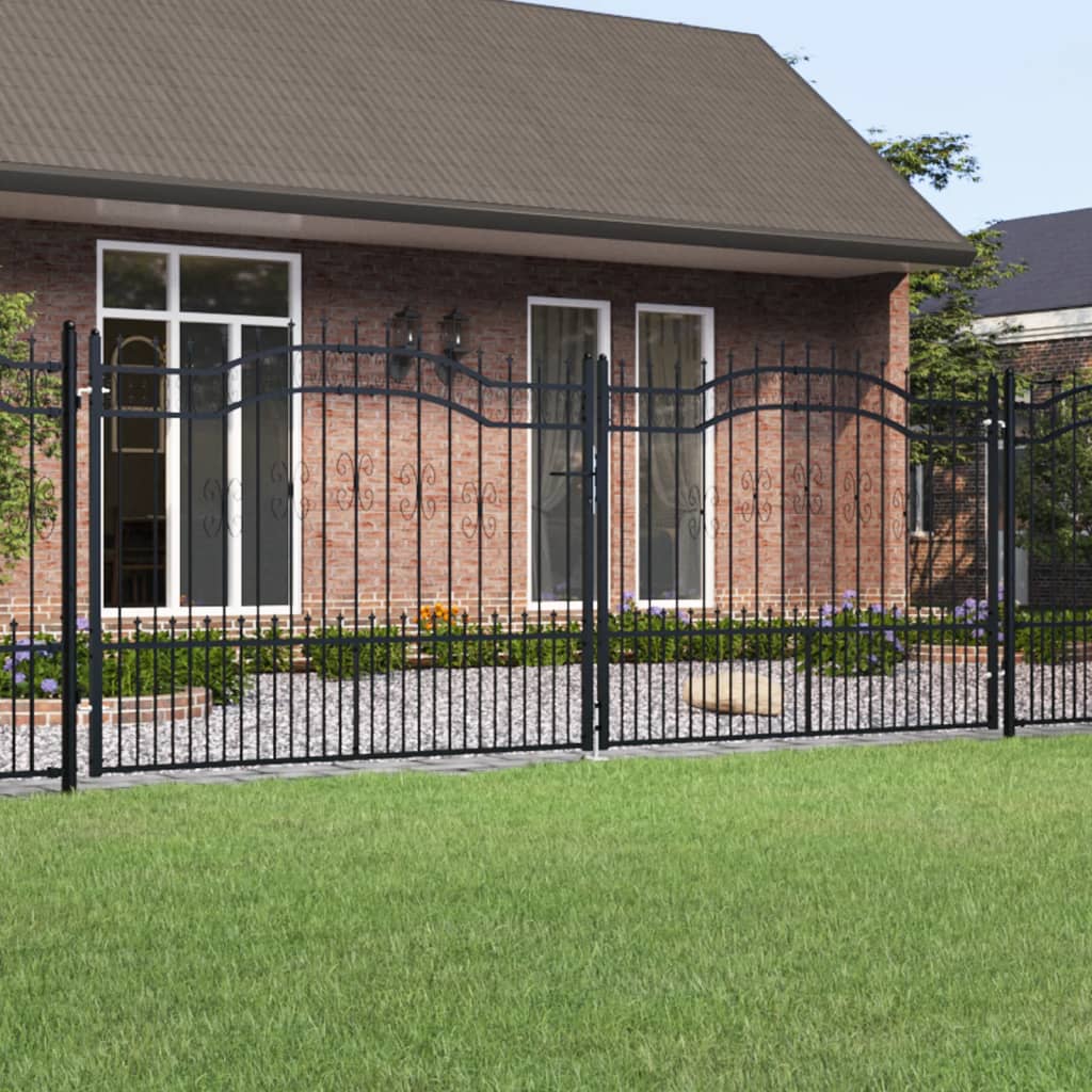 vidaXL Poartă de gard cu vârf tip suliță, neagră, 406x150 cm, oțel vopsit în câmp electrostatic