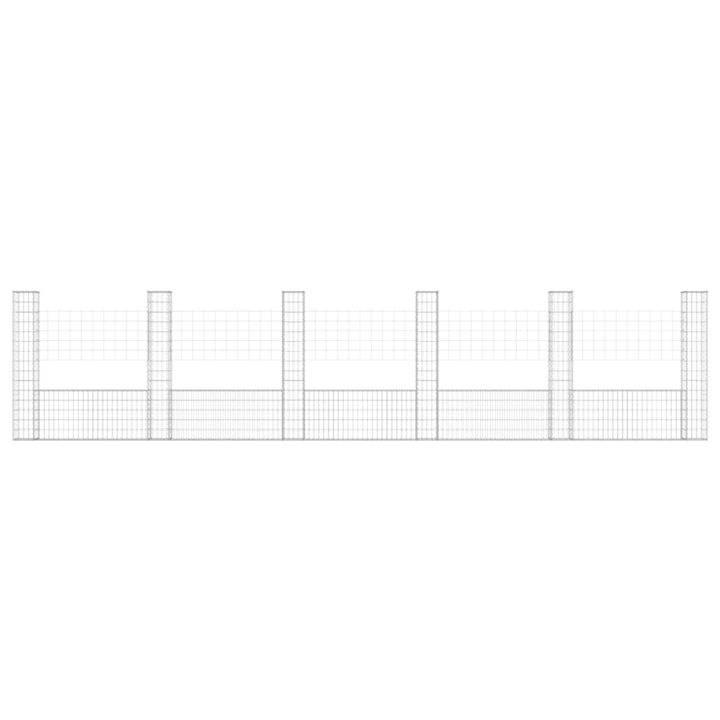 vidaXL Coș gabion în formă de U cu 6 stâlpi, 620x20x150 cm, fier