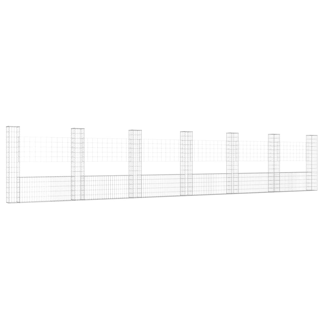 vidaXL Coș de gabion în formă de U cu 7 stâlpi, 740x20x150 cm, fier