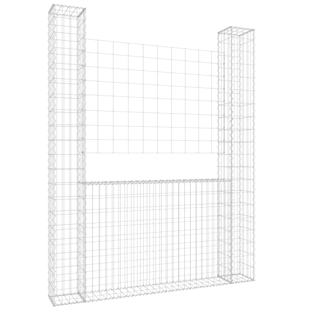 vidaXL Coș de gabion în formă de U, 2 stâlpi, 140x20x200 cm, fier