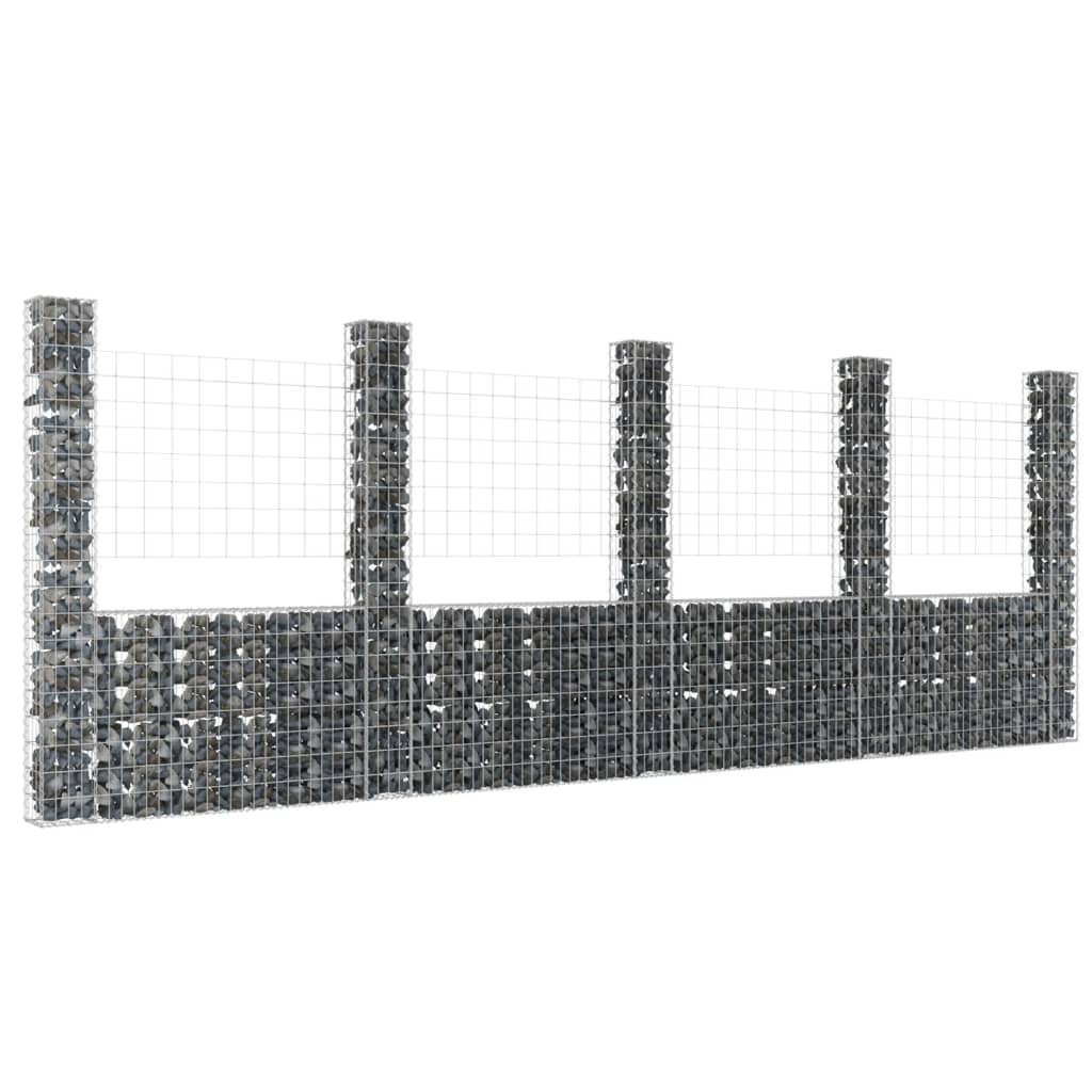 vidaXL Coș de gabion în formă de U cu 5 stâlpi, 500x20x200 cm, fier