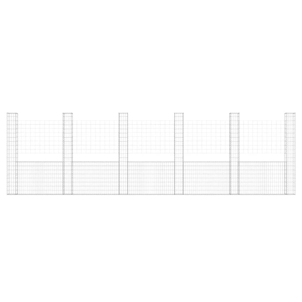 vidaXL Coș gabion în formă de U cu 6 stâlpi, 620x20x200 cm, fier