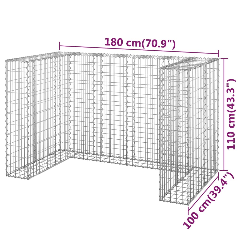 vidaXL Perete gabion pentru pubele, 180x100x110 cm, oțel galvanizat vidaXL Perete gabion pentru pubele, 180x100x110 cm, oțel galvanizat