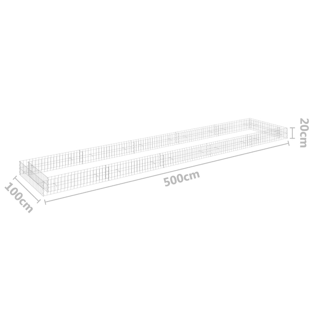 vidaXL Strat înălțat de gabion, 500x100x20 cm, oțel galvanizat