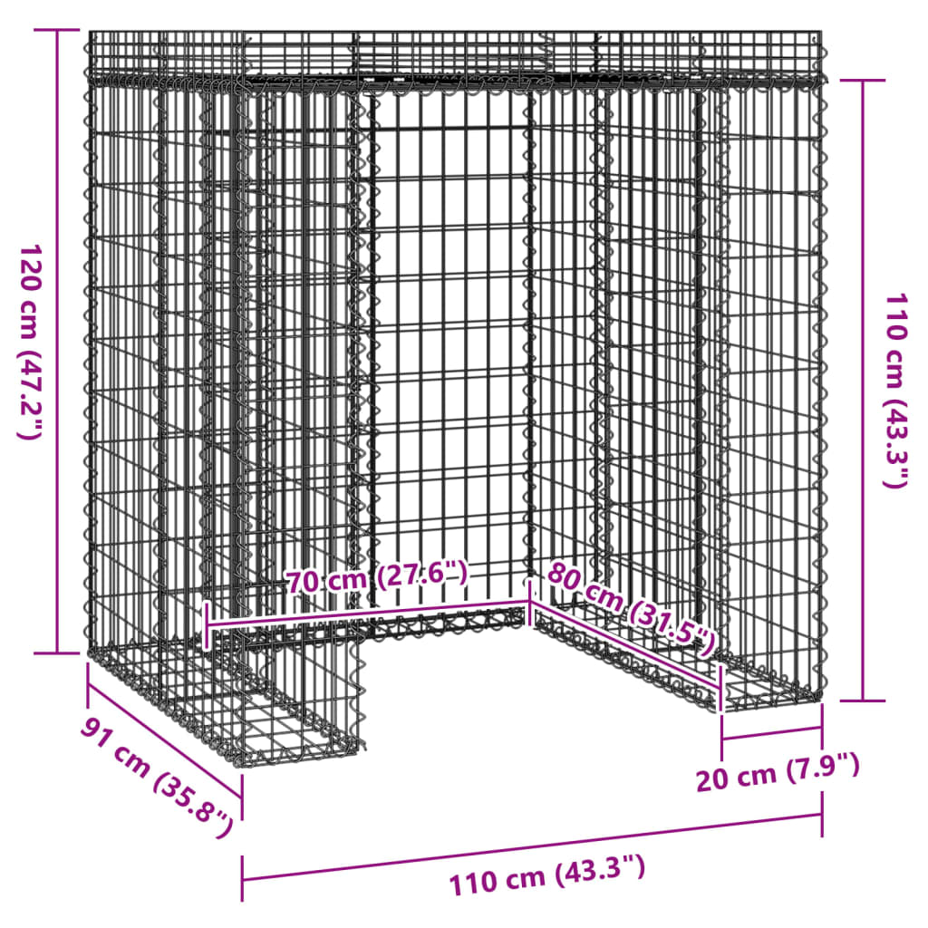 vidaXL Perete gabion pentru pubela gunoi 110x91x120 cm fier galvanizat vidaXL Perete gabion pentru pubela gunoi 110x91x120 cm fier galvanizat
